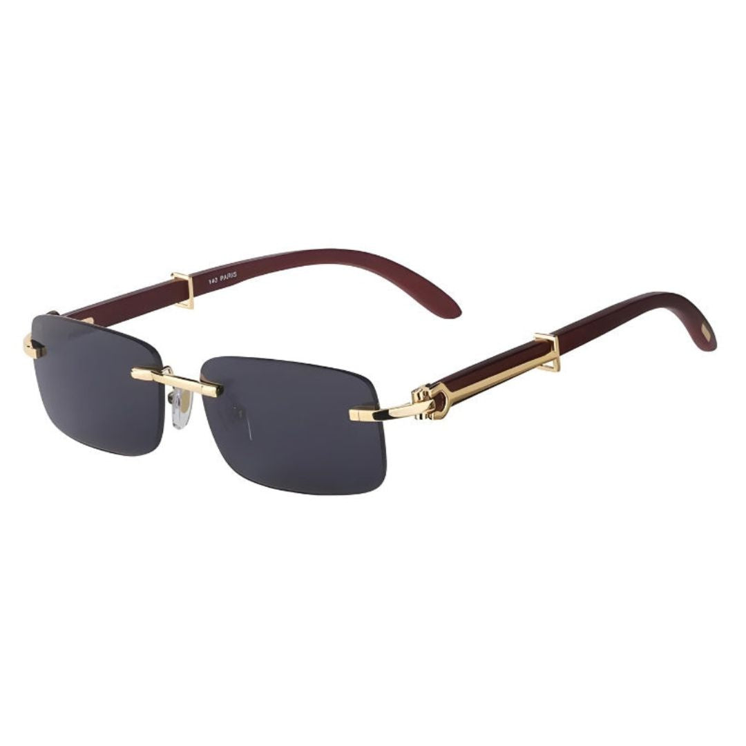 Lunettes De Soleil Sans Monture Verona Prestige Unisex Avec Accents Dorés Et Bras En Chêne Poli Par Waylynn