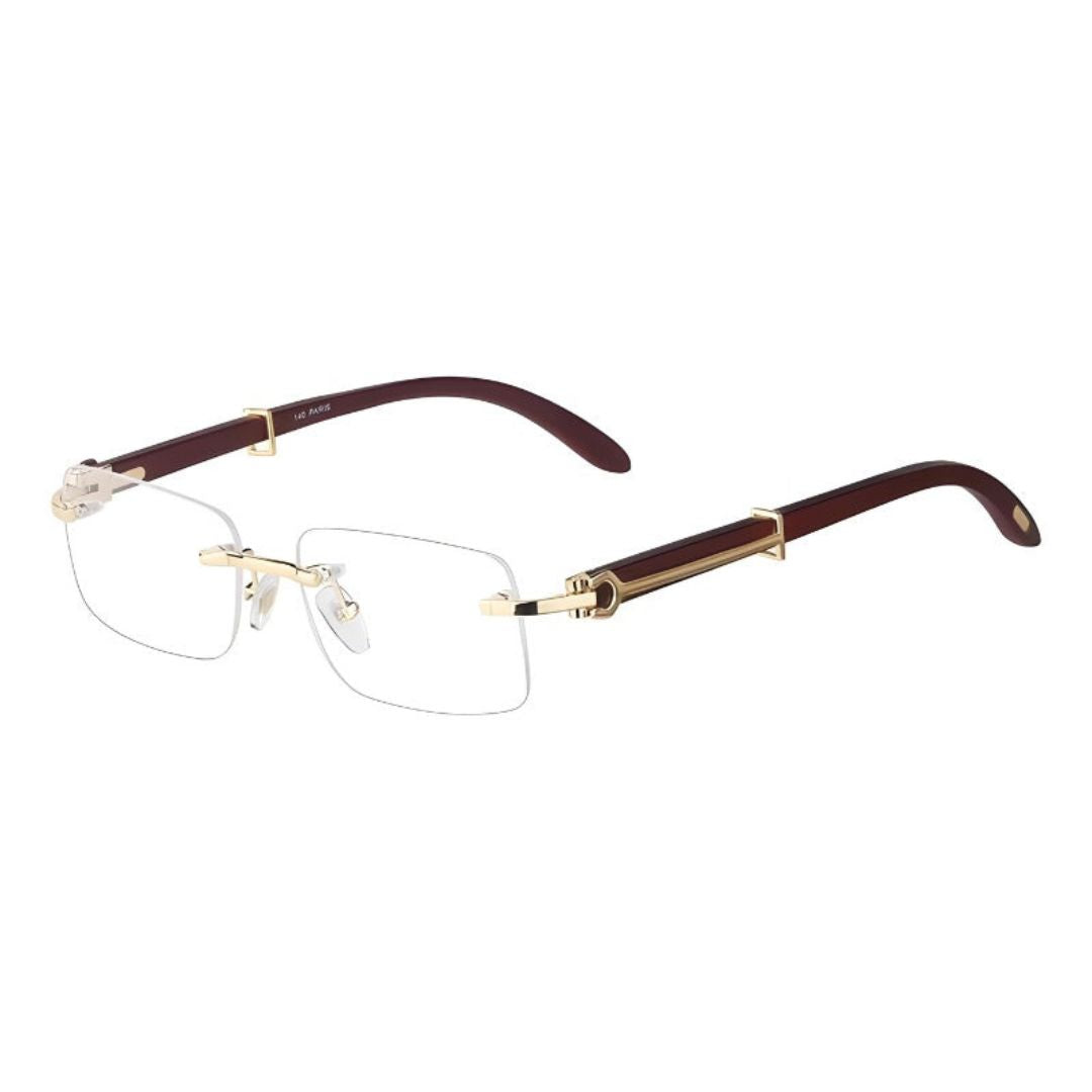 Lunettes De Soleil Sans Monture Verona Prestige Unisex Avec Accents Dorés Et Bras En Chêne Poli Par Waylynn