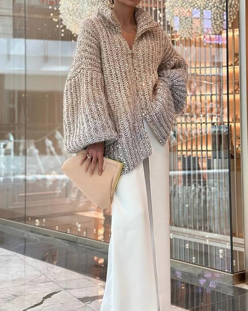 Avelena:  Edles Set aus unifarbener Paillettenjacke und eleganter Hose