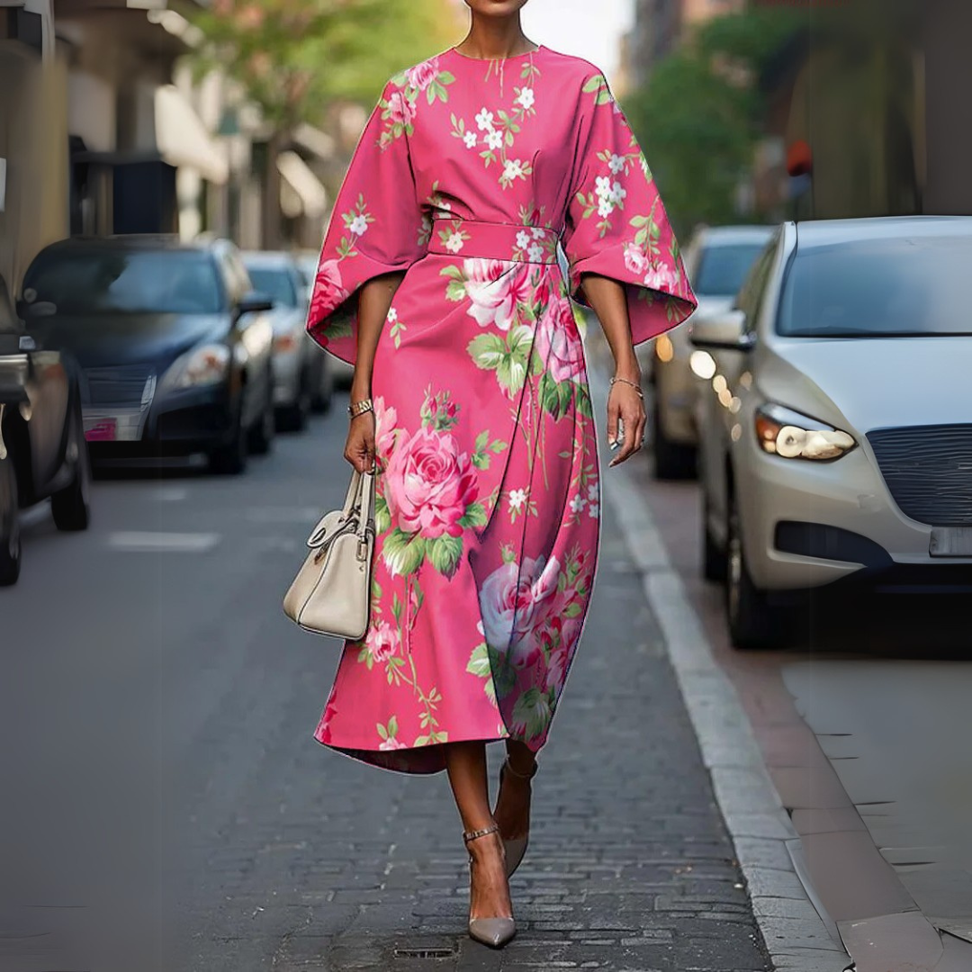 Robe Midi Portefeuille En Coton Asymétrique Avec Ceinture Matelassée Amawinc Pour Printemps