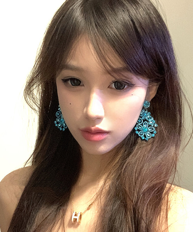 Boucles d'oreilles pendantes florales vintage en alliage de zircon bleu - Amawinc