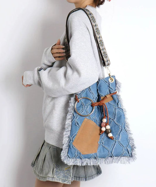 Sac messager vintage en denim bleu à cils de grande capacité - Amawinc
