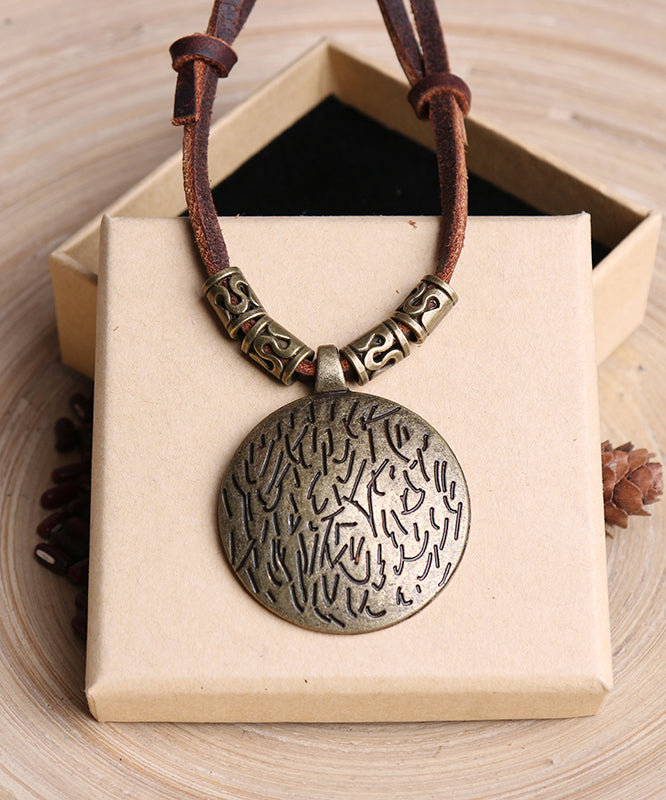 Collier pendentif vintage en alliage de cuir marron - Amawinc