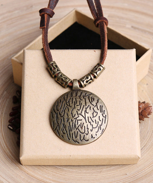 Collier pendentif vintage en alliage de cuir marron - Amawinc