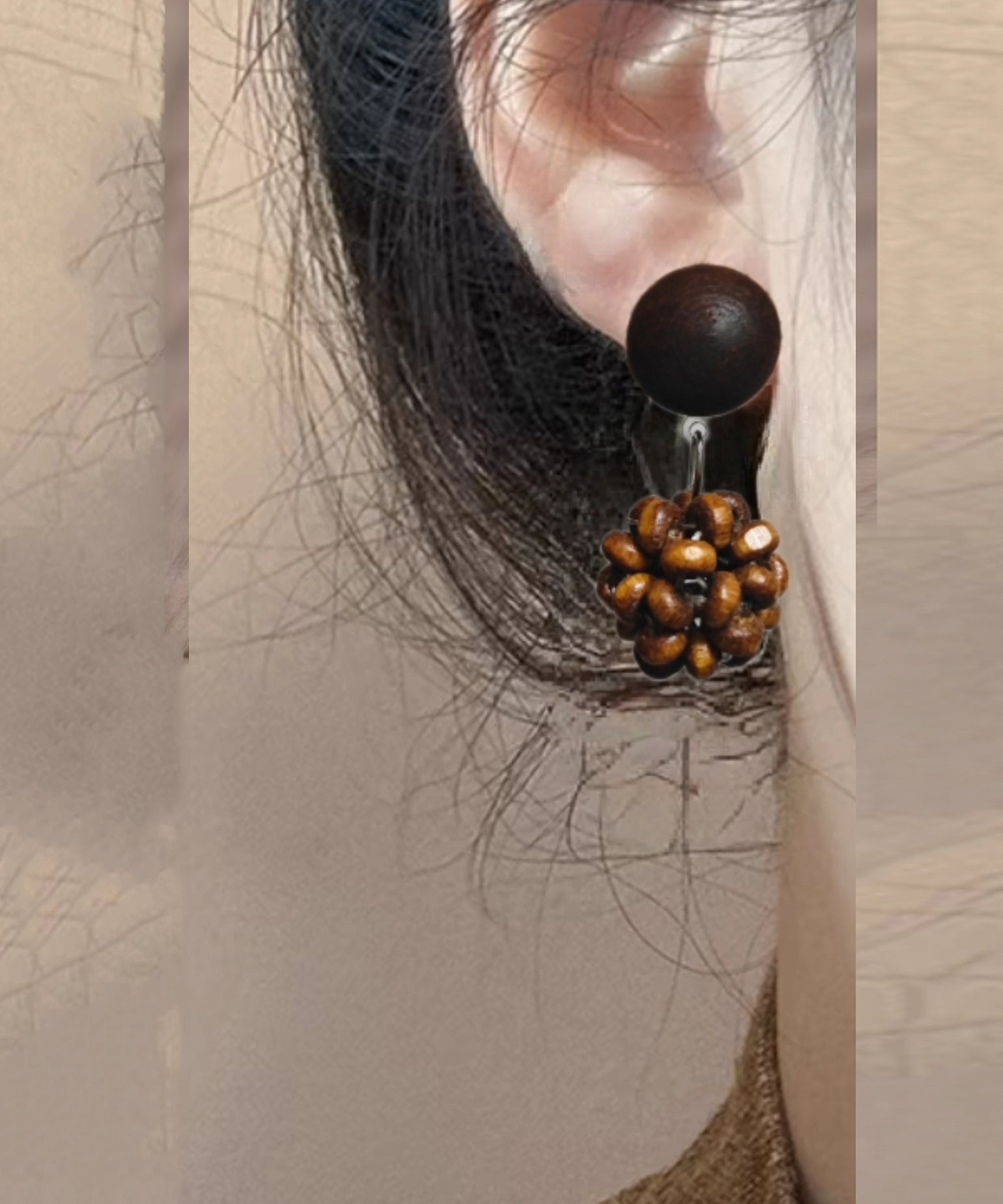 Boucles d'oreilles pendantes vintage en argent sterling marron en forme de pomme de pin - Amawinc