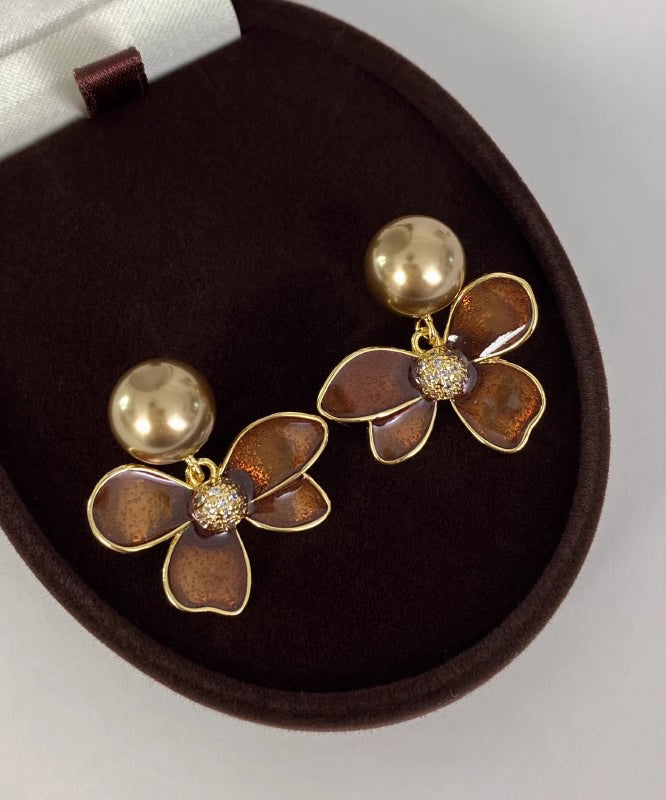 Boucles d'oreilles à tige en perles et cuivre doré vintage - Amawinc