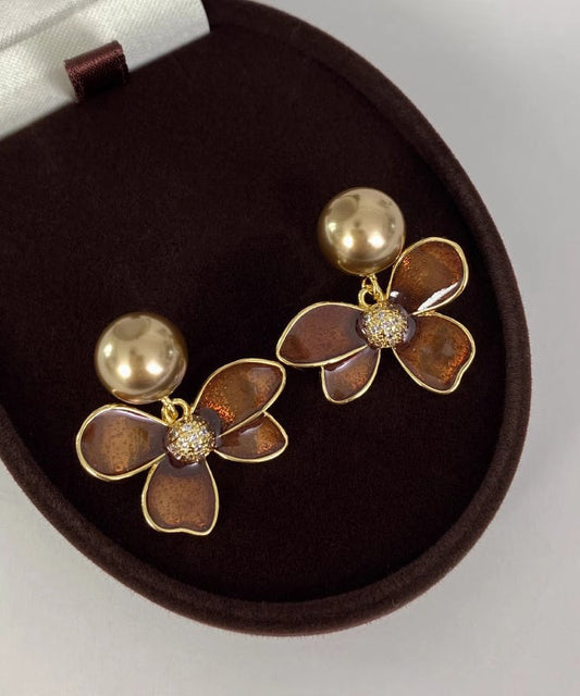 Boucles d'oreilles à tige en perles et cuivre doré vintage - Amawinc