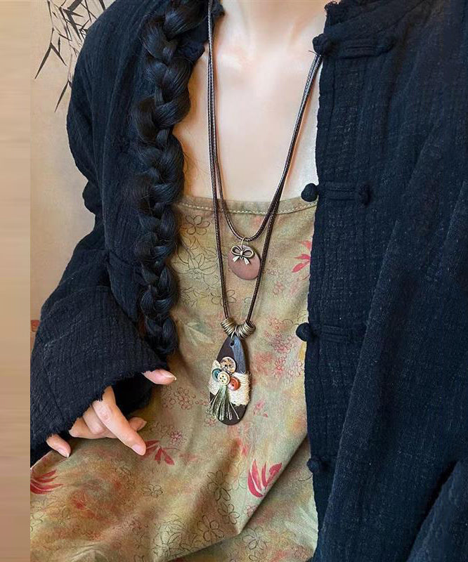 Collier pendentif goutte d'eau en tissage de café vintage - Amawinc