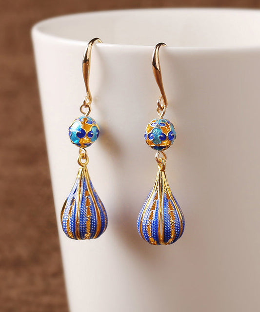 Boucles d'oreilles pendantes en or cloisonné antique vintage - Amawinc