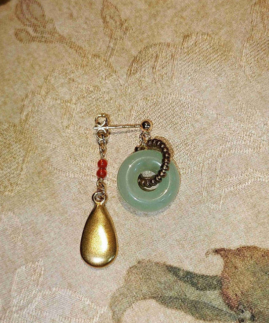 Boucles d'oreilles pendantes vintage en acier inoxydable doré et jade - Amawinc
