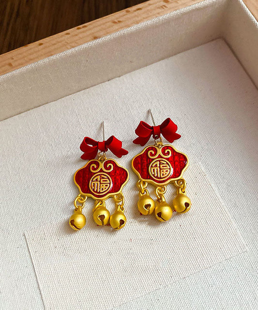 Boucles d'oreilles pendantes vintage en argent sterling doré avec fermoir de sécurité et nœud - Amawinc