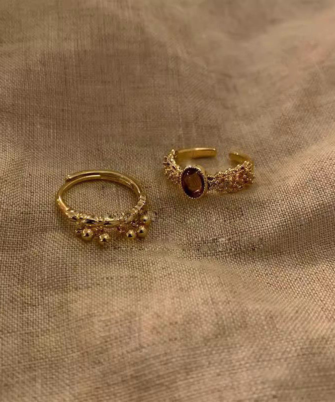 Ensemble de deux bagues ouvertes vintage en argent sterling doré - Amawinc