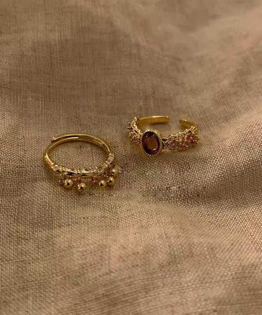 Ensemble de deux bagues ouvertes vintage en argent sterling doré - Amawinc