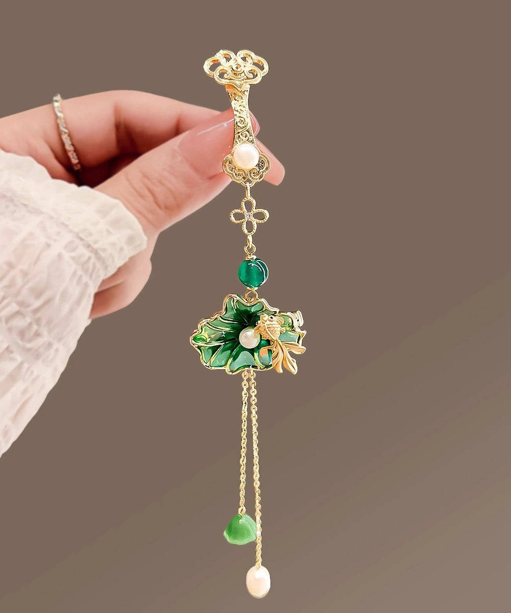 Épingle à cheveux vintage à pompon en cuivre vert et perles d'orchidée - Amawinc