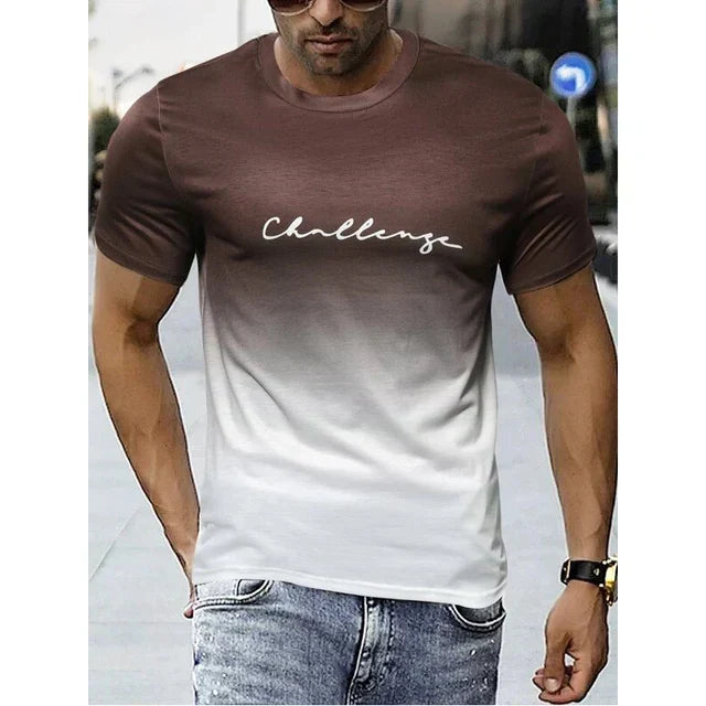 T Shirt Homme Slim Fit Avec Design Dégradé Et Imprimé Col Rond Tissu Respirant Doux Amawinc
