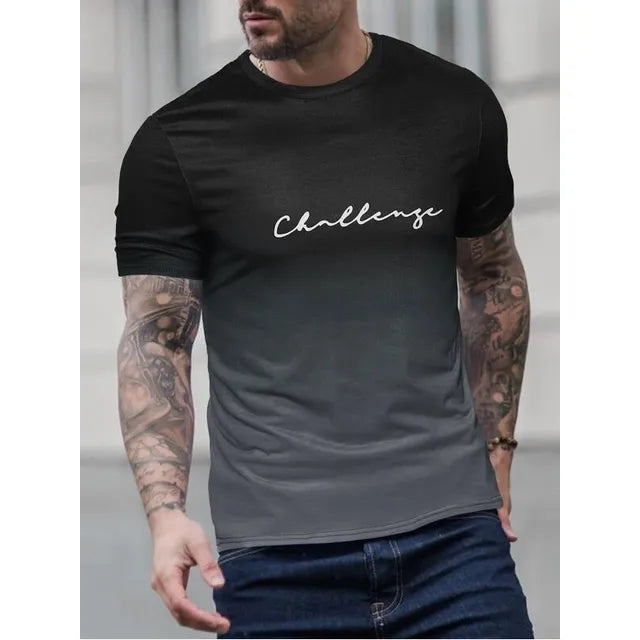 T Shirt Homme Slim Fit Avec Design Dégradé Et Imprimé Col Rond Tissu Respirant Doux Amawinc
