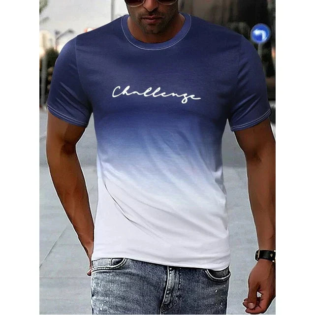 T Shirt Homme Slim Fit Avec Design Dégradé Et Imprimé Col Rond Tissu Respirant Doux Amawinc