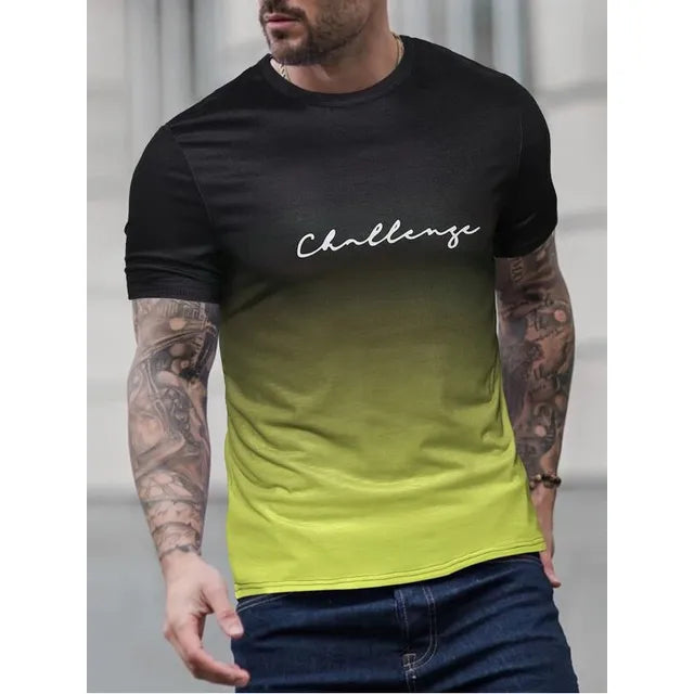 T Shirt Homme Slim Fit Avec Design Dégradé Et Imprimé Col Rond Tissu Respirant Doux Amawinc