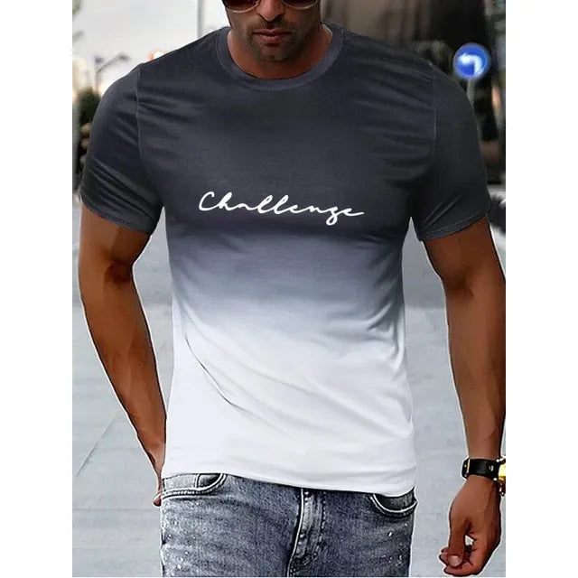 T Shirt Homme Slim Fit Avec Design Dégradé Et Imprimé Col Rond Tissu Respirant Doux Amawinc