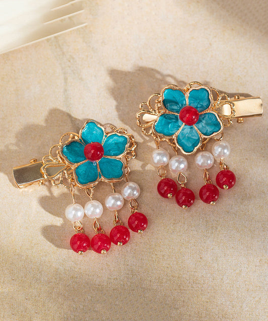 Épingle à cheveux vintage multicolore en alliage avec perles colorées et pompon pour filles - Amawinc