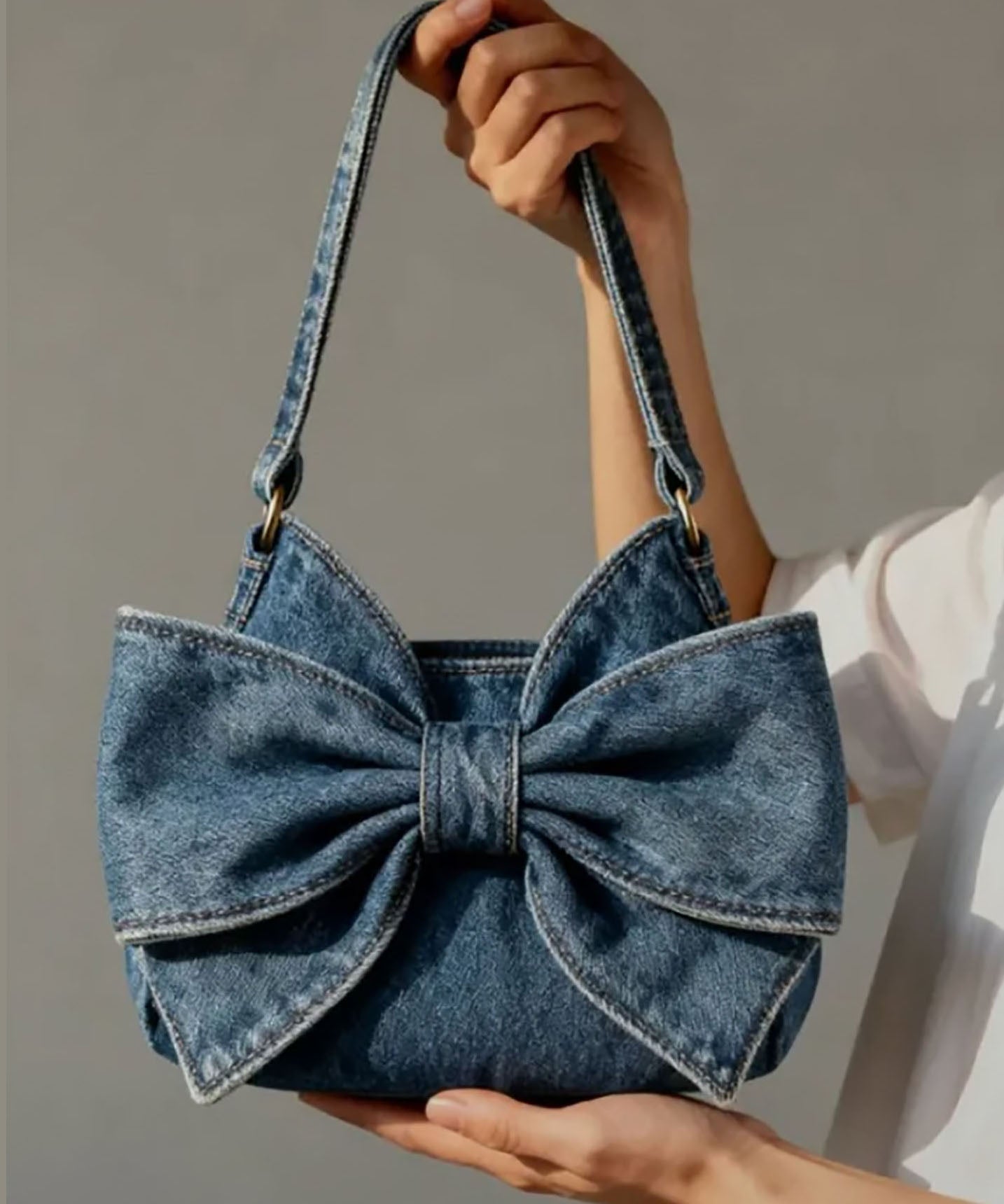Sacs à bandoulière en denim solide et durable avec nœud bleu marine vintage - Amawinc