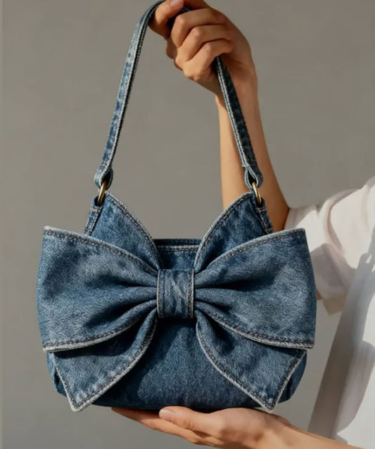 Sacs à bandoulière en denim solide et durable avec nœud bleu marine vintage - Amawinc
