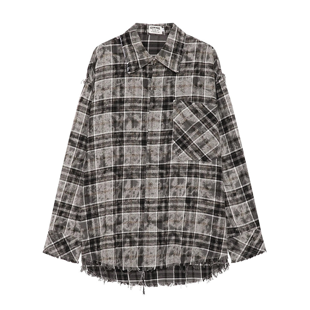 Chemise À Carreaux Oversize En Coton et Polyester Avec Bords Frayés et Coupe Ample