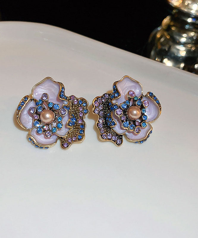 Boucles d'oreilles à tige vintage en alliage violet et perles de zircone - Amawinc