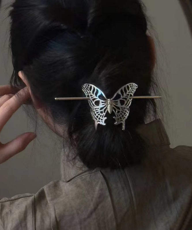 Épingle à cheveux papillon ajourée en argent sterling et soie vintage - Amawinc