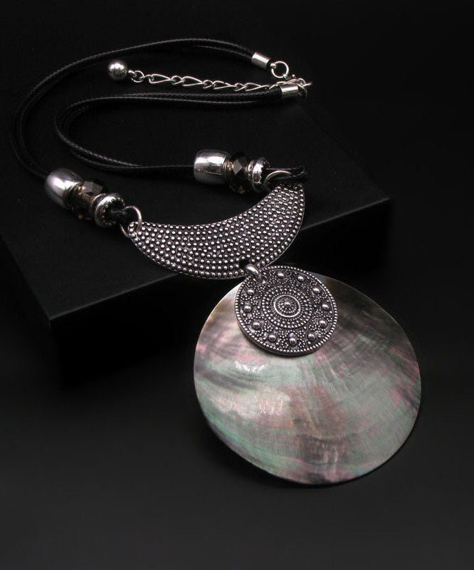 Collier pendentif coquillage vintage en argent sterling et soie - Amawinc