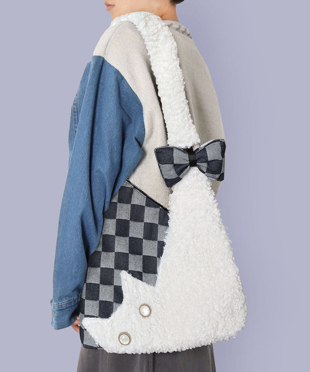Sacs à bandoulière vintage en patchwork de peluche blanche à carreaux - Amawinc