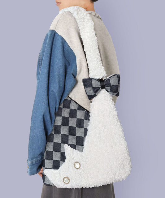 Sacs à bandoulière vintage en patchwork de peluche blanche à carreaux - Amawinc