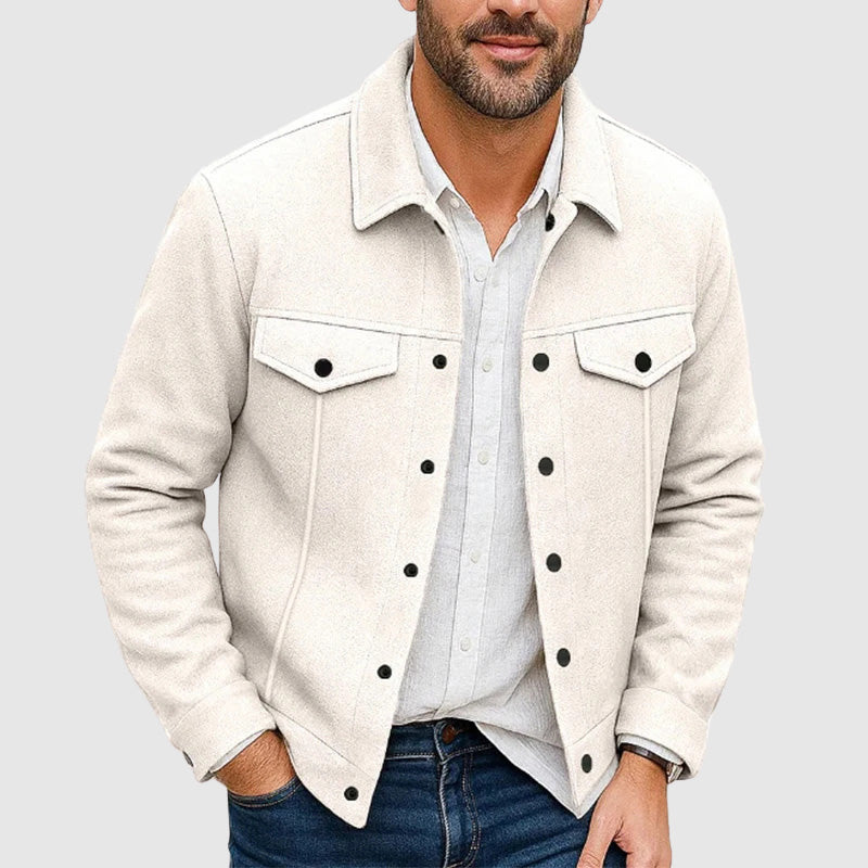 Veste Vintage Effet Suède Synthétique Boutonnage Col Revers Poches Fonctionnelles Polyvalentes