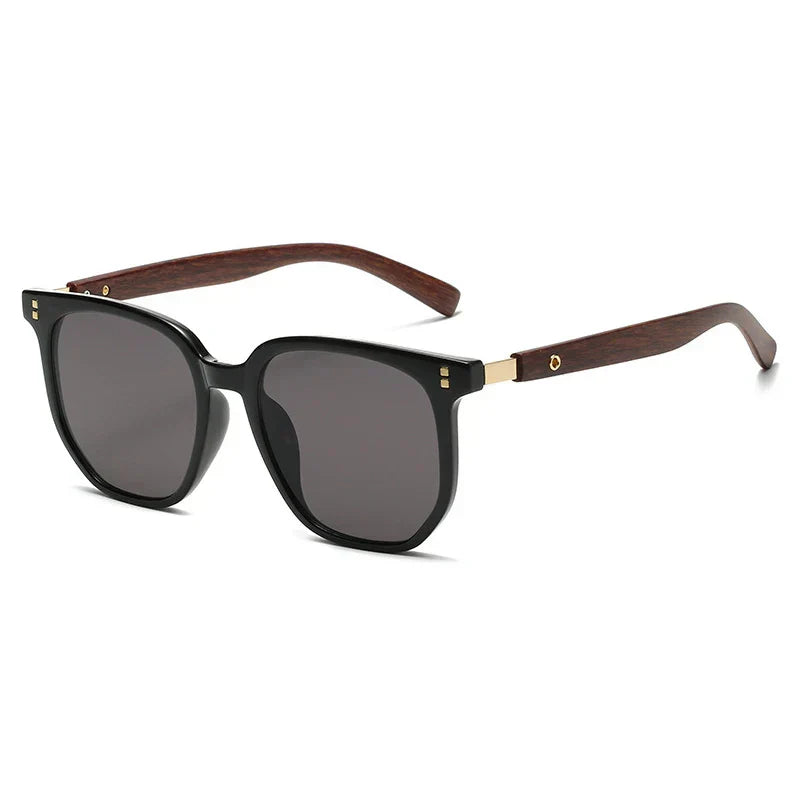 Lunettes de Soleil Vintage Oversize Motif Bois Grain Lentilles Léopard Été Intemporel