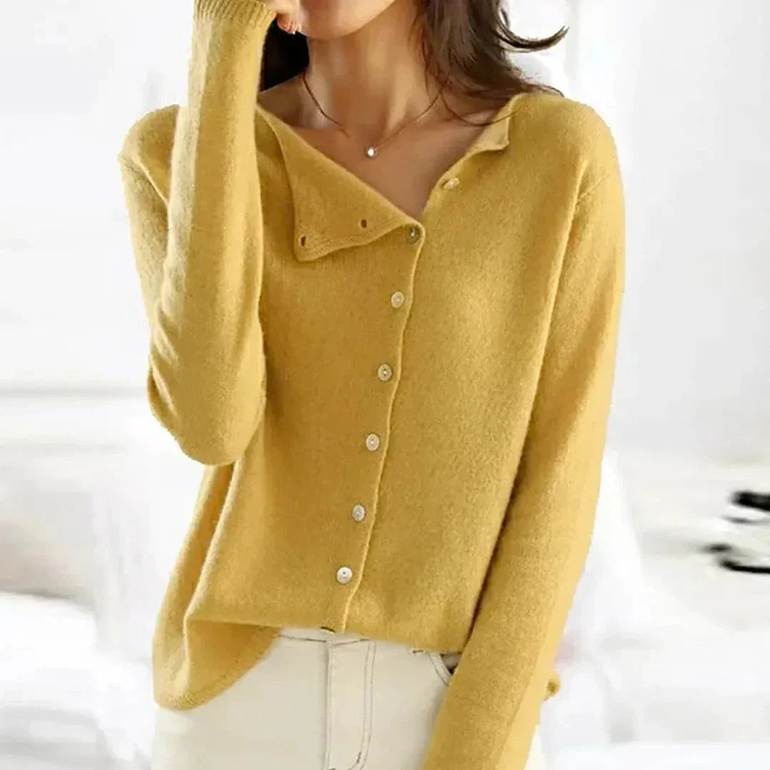 Pull En Tricot Doux À Boutons Asymétriques Pour Femme Décontracté Élégant Et Polyvalent Pour La Superposition