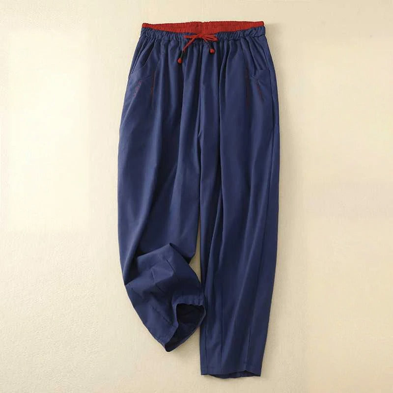 Pantalon En Lin Vivo Avec Ceinture Contrastée Et Silhouette Décontractée Moderne Confortable