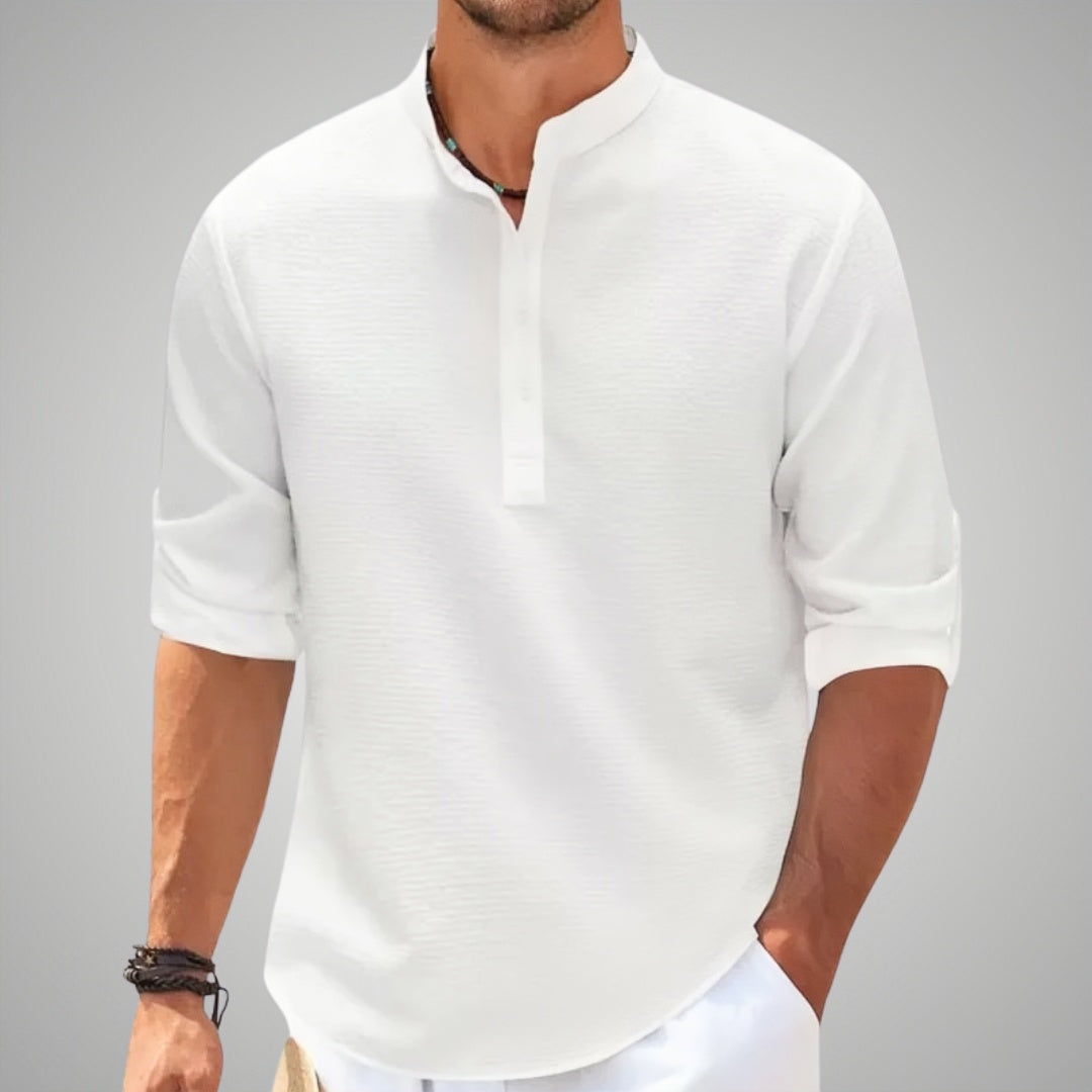 Nordic Flair Chemise Henley Homme Tricot Gaufré Col Grand-Père Manches Longues Pour Toutes Saisons