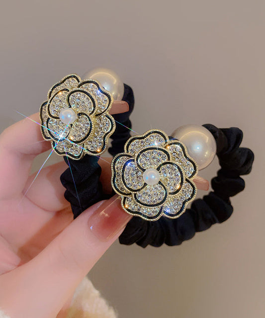 Épingle à cheveux en tissu doré Vogue, alliage de zircons et perles, fleur de camélia - Amawinc