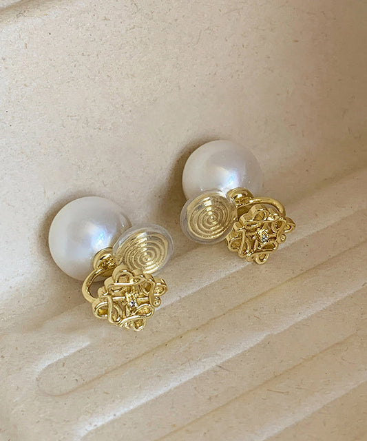 Boucles d'oreilles à tige creuses en alliage de cuivre doré et zircon avec perles Vogue - Amawinc