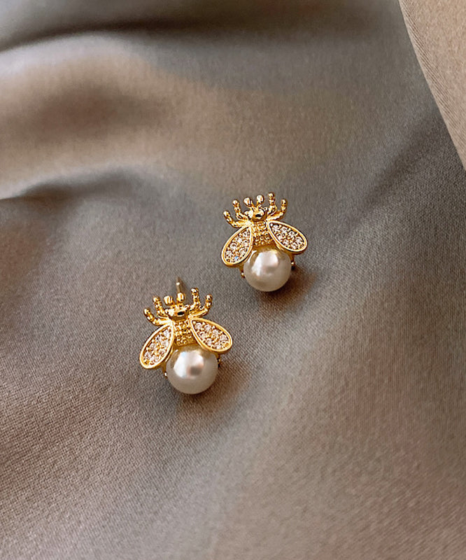 Boucles d'oreilles à tige en perles et abeilles dorées et cuivrées Vogue - Amawinc