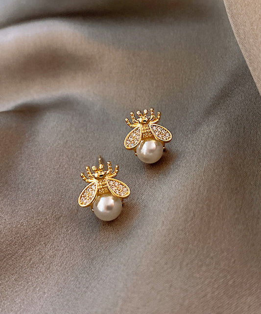 Boucles d'oreilles à tige en perles et abeilles dorées et cuivrées Vogue - Amawinc