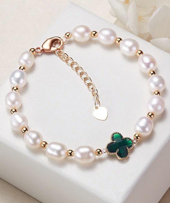 Bracelet à breloques en argent sterling vert Vogue avec perles de zircone et trèfle à quatre feuilles - Amawinc