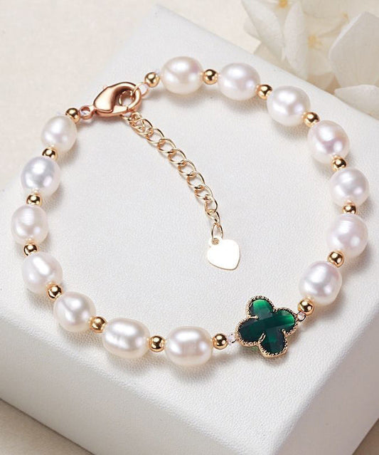 Bracelet à breloques en argent sterling vert Vogue avec perles de zircone et trèfle à quatre feuilles - Amawinc