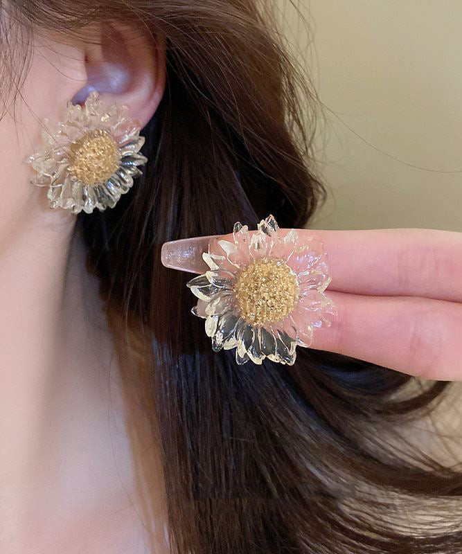 Boucles d'oreilles à tige en alliage acrylique motif tournesol Vogue Nude - Amawinc