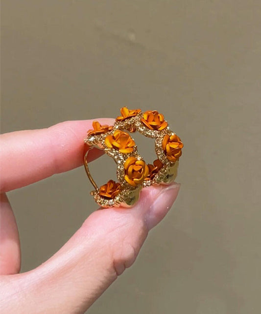 Boucles d'oreilles créoles Vogue orange en alliage de cuivre et zircon rose - Amawinc