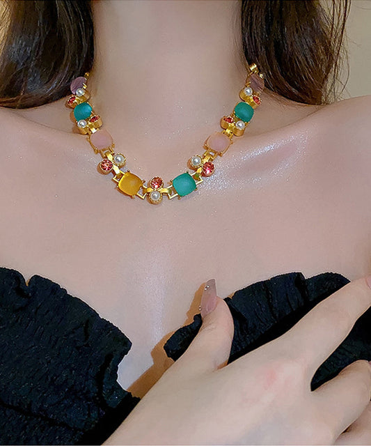 Collier Vogue Rainbow en cuivre et zircons, perles carrées, style princesse - Amawinc