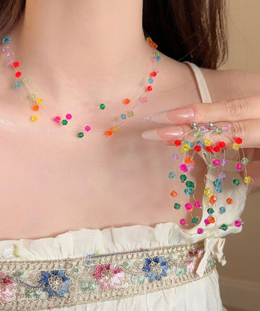 Ensemble deux pièces Vogue Rainbow Weave avec collier à pampilles et boucles d'oreilles pendantes en cristal - Amawinc