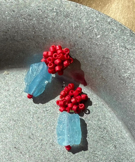 Boucles d'oreilles à tige en alliage rouge Vogue avec perles de pierres précieuses et framboise - Amawinc