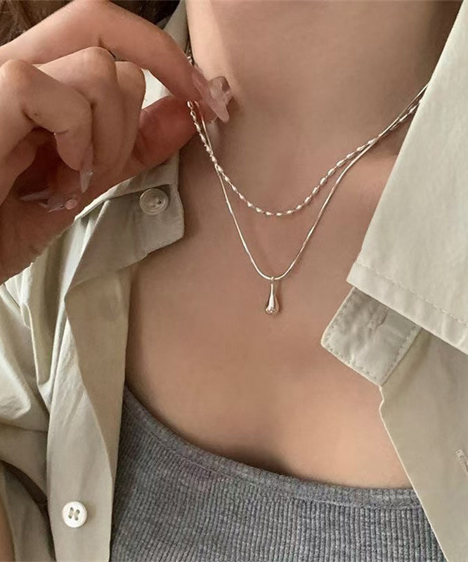 Collier pendentif goutte d'eau double couche en argent sterling Vogue Silk - Amawinc