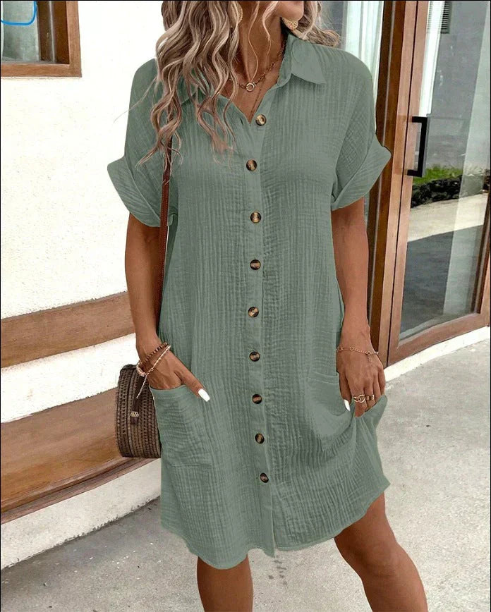 Damen-Midikleid mit Kragen und kurzen Ärmeln